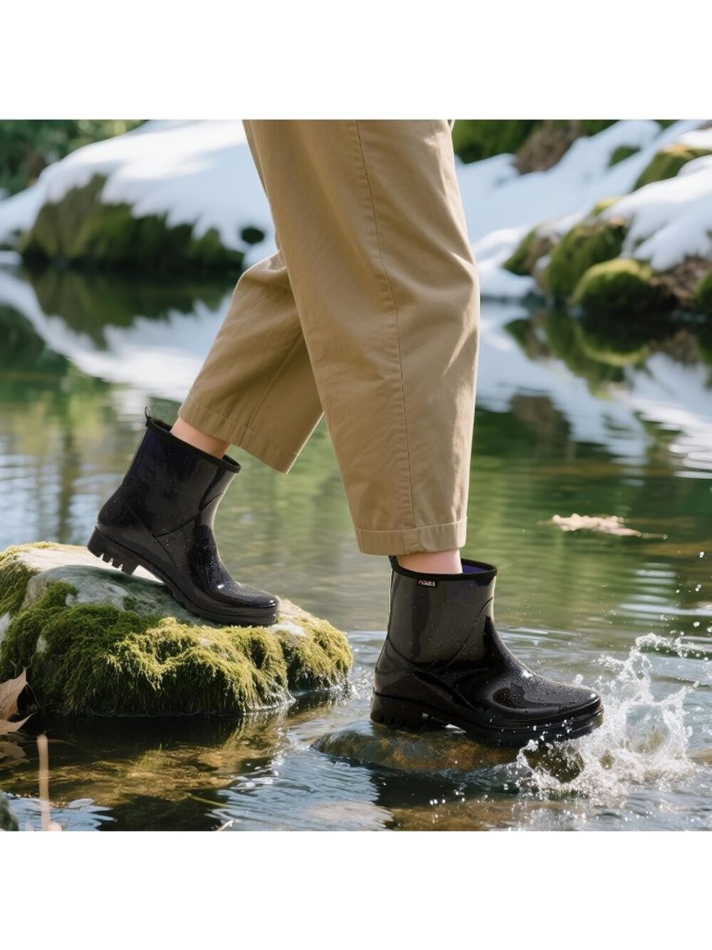 Women's Glitter Navy Blue Lightweight Ankle Garden Short Mud Waterproof Rainboot - Picture 2 of 6